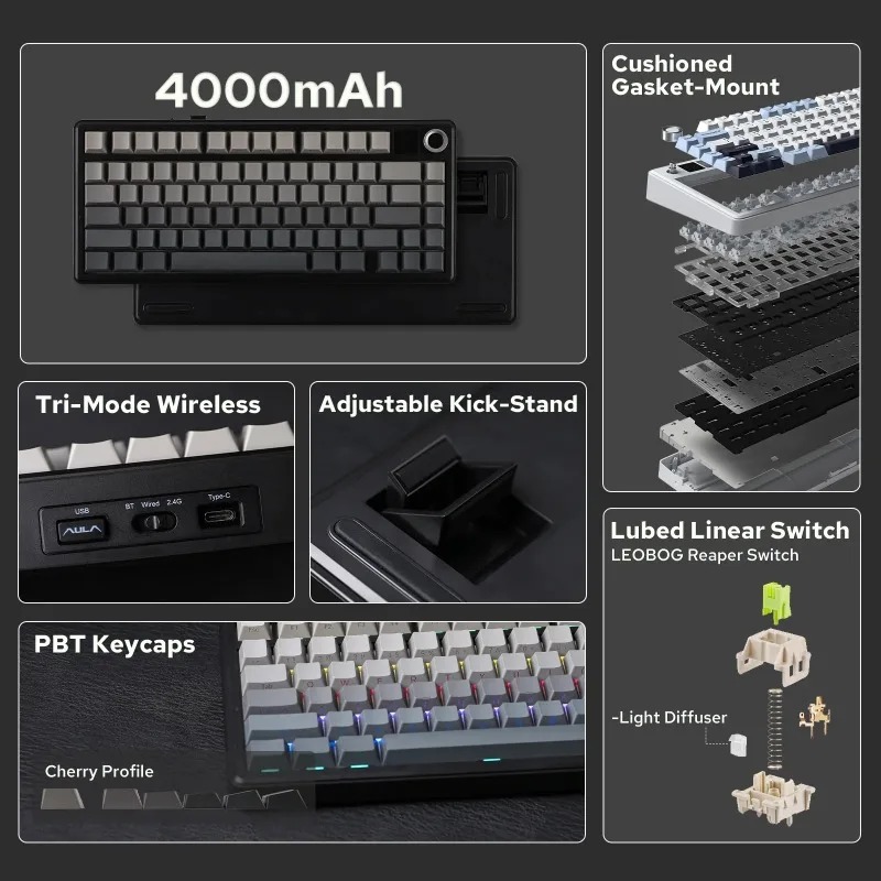 AULA F75 Max Mechanical Keyboa - đánh giá và giá Gaming Keyboard Mechanical Wireless